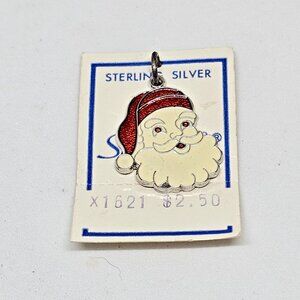 Spence Co Vintage 925 Sterling Silver Enamel Santa Clause Charm Pendant